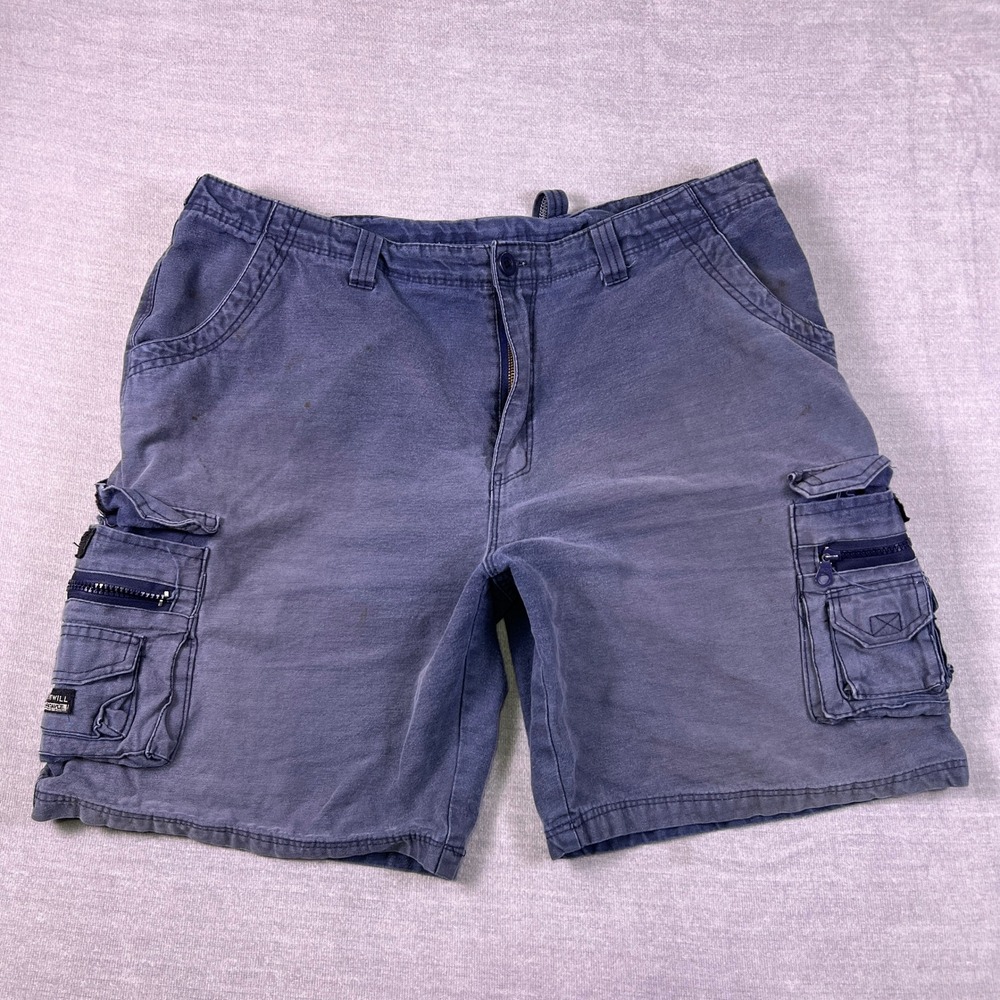 Cotton Twill Cargo Multi-Pocket Mid Rise Shorts‎ Mens 36 Blue Cotton Twill